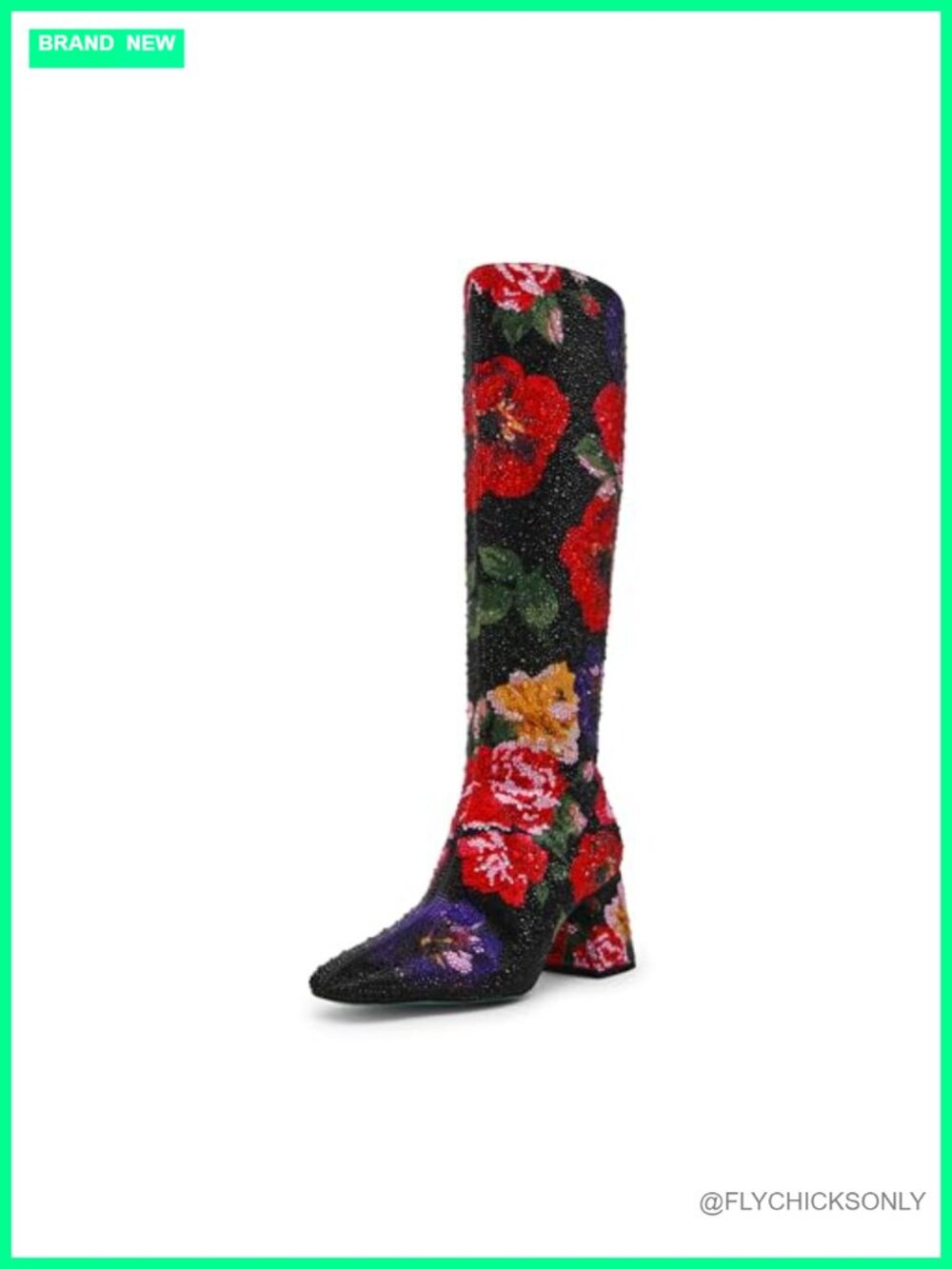 Rhinestone Knee High Block Heel Boots Round Toe Fall Fashion